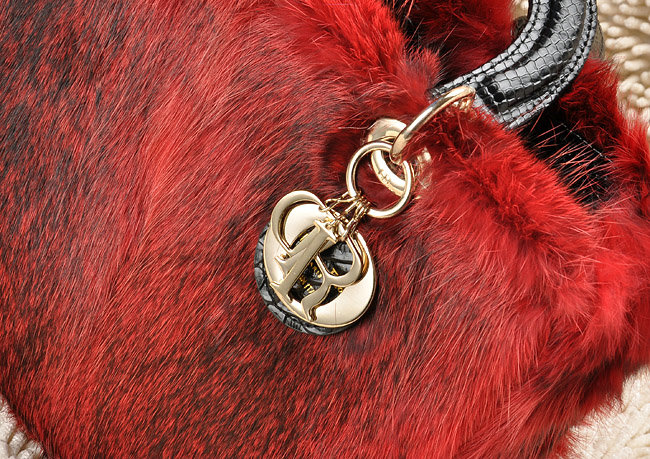 replica jumbo lady dior rabbit hair bag 6322 red